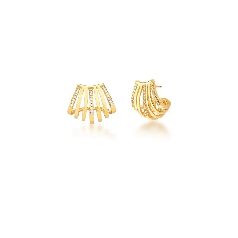 Brinco Earcuff 7 Linhas - 3 Cravejadas e 4 Lisas